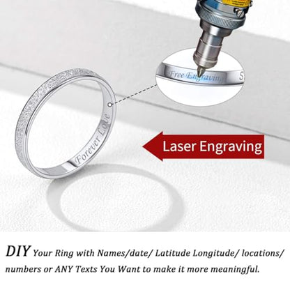 ChicSilver 925 Sterling Silver Ring Customizable Sandblast Finish/Multi-Faceted Ring Wedding Band Comfort Fit Size 4-12 - color: Sandblast Finish - Engraving