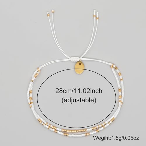 Adjustable Miyuki Beaded Bracelet for Women, Double Row Miyuki Beads | Miyuki beads, adjustable fit, braided construction, double-row design, party styling, bracelet jewelry for casual styling - color: White-01