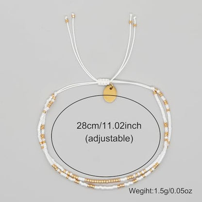 Adjustable Miyuki Beaded Bracelet for Women, Double Row Miyuki Beads | Miyuki beads, adjustable fit, braided construction, double-row design, party styling, bracelet jewelry for casual styling - color: White-01