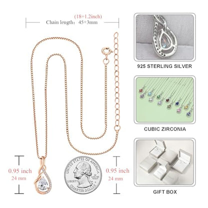 STARCHENIE Infinity Teardrop Necklace for Women 925 Sterling Silver Pendant Birthstone Jewelry - color: Rose Gold-04-Apr-Diamond