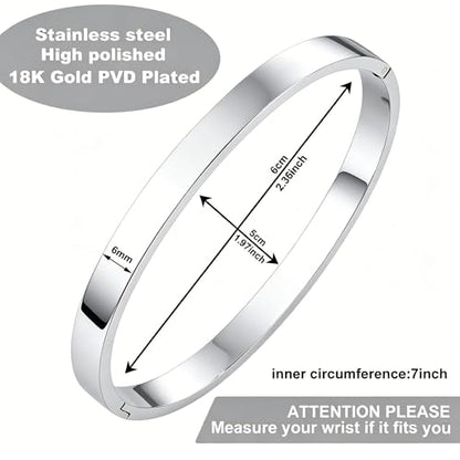 Waterproof Gold Bangle Bracelet sets for Women, 18K Gold PVD Plated Stainless Steel Stackable Bracelets Non Tarnish Oval Design, Minimalist Trendy Premium Jewelry - color: Silver