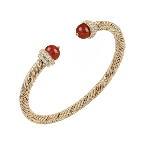 Fettero Gold Cuff Bangle Bracelets for Women - Adjustable Open Cuff Bangles 14K Gold Plated Charm Twisted Cable Bangle Bracelet for Mom Dainty Jewelry Gift - color: Red
