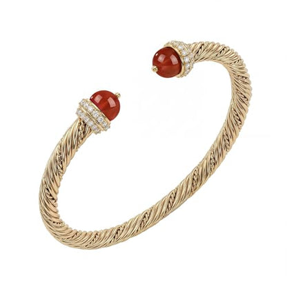 Fettero Gold Cuff Bangle Bracelets for Women - Adjustable Open Cuff Bangles 14K Gold Plated Charm Twisted Cable Bangle Bracelet for Mom Dainty Jewelry Gift - color: Red