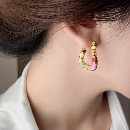 Clear Hoop Earrings for Women Gold Chunky Resin Earring Colorful Enamel Huggie Earrings Geometric Crystal Hoop Earrings Chunky Statement Trendy Jewelry - color: colorful