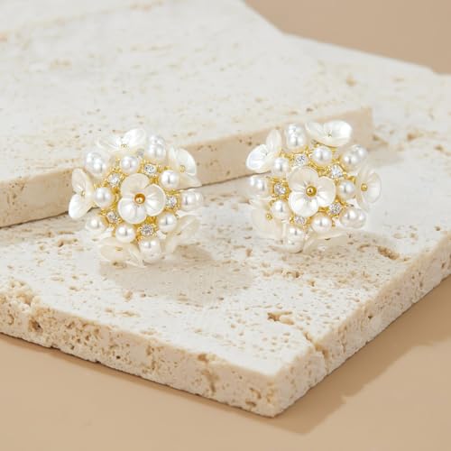YOQUCOL Simulated Pearl Flower-Cluster Shape Clip On Stud Earrings Non Pierced Ear Earrings for Women - color: Plum blossom