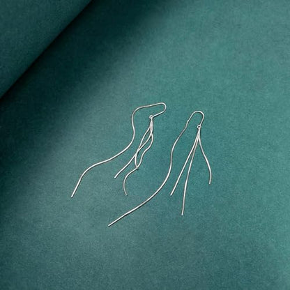 14K Gold Plated Threader Dangle Earrings Long Tassel Earrings Wedding Prom Earrings for Women Bridal - style: silver chain