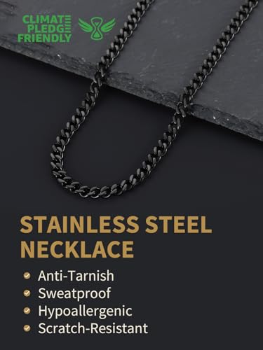 FindChic Men Curb Chain Necklace 18K Gold Plated/Stainless Steel/Black Chunky Double Tight Cuban Link Hip Hop Neck Chains for Men Boys 3.5MM/5MM/6MM/7MM/9MM/12MM 14''-30'' 8 Length Options (Send Gift Box) - color: A.5mm Width-Black, size: 28 inches