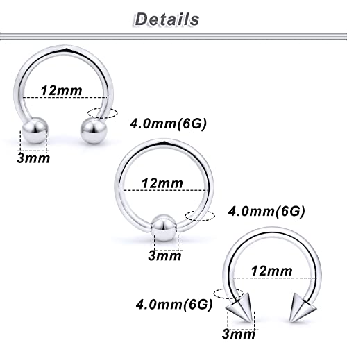00G 0G 2G 4G 6G 8G 10G 12G 14G 16G Septum Rings Silver Black Surgical Steel Heavy Gauges Earrings Stretching kit Eyebrow Lip Septm Nose Rings Helix Tragus Daith Rook Earrings Hoops 10mm-19mm - color: Silver, size: 4G(5.0mm)-Inner Dia:12mm