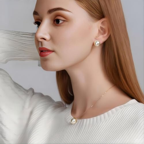 Big Pearl Stud Earrings:Hypoallergenic 14k Gold Plated Sterling Silver Post Stud Earrings Large Size Simulated Round Pearl Earrings Set for Women 8mm/10mm/12mm - High Luster Tarnish Resistant Wedding Daily Jewelry 3 Pairs