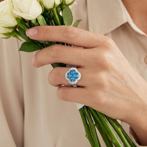 Green/Blue Zircon 4-Leaf Clover Jewelry Set – Necklace, Ring, Earrings – Women's Wedding & Evening Gift for Wife, Girlfriend, Mother – Comes with Gift Box - color: Blue Ring
