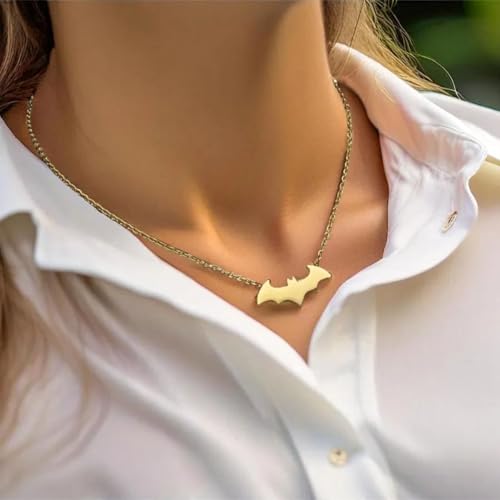 Tapp Collections Stainless Steel Superhero Pendant Necklace - color: Bat-W / Steel Chain / Gold Color