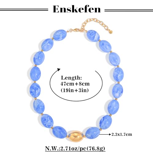 Chunky Beaded Necklaces for Women Statement Necklace | Bold Chunky Choker, Large Resin Beads, Adjustable Necklace, Boho Trendy Summer Beach Holiday Jewelry - color: Blue-04