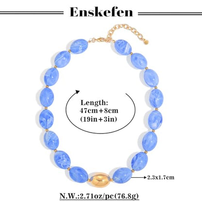 Chunky Beaded Necklaces for Women Statement Necklace | Bold Chunky Choker, Large Resin Beads, Adjustable Necklace, Boho Trendy Summer Beach Holiday Jewelry - color: Blue-04