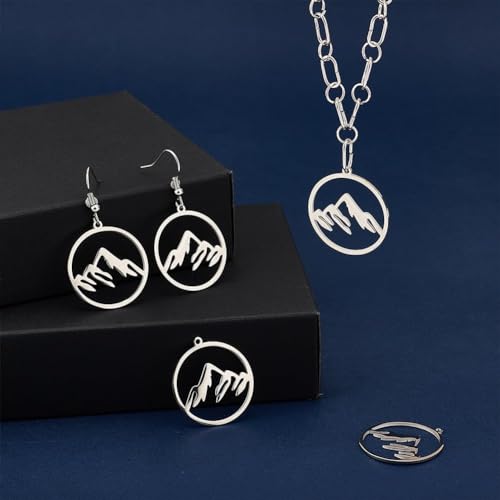 UNICRAFTALE Mountain Charms Flat Round with Mountain Dangle Pendants Stainless Steel Pendants Hypoallergenic Hollow Charms for Outdoor Lovers Hikers Skiers Climbers - style: Snow Mountain