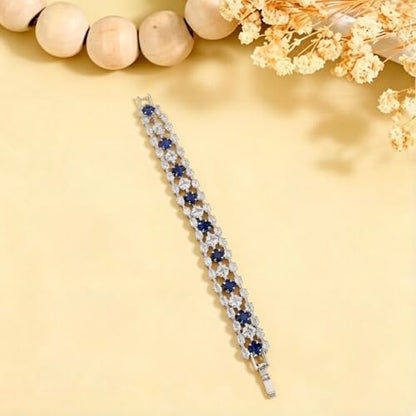 1PCS Bohemian Tennis Bracelet for Women, Golden Plated Copper Colorful Synthetic Zirconia, Elegant Jewelry for Anniversary - color: Blue