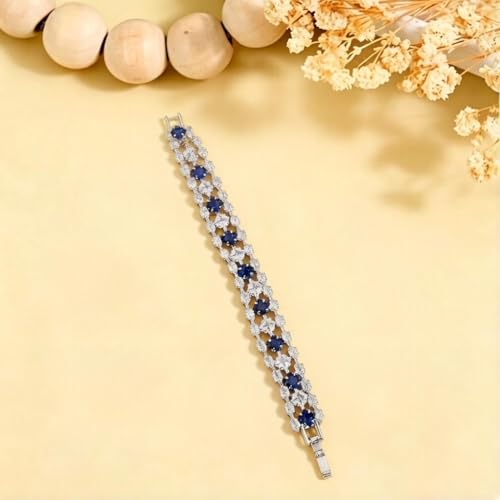 1PCS Bohemian Tennis Bracelet for Women, Golden Plated Copper Colorful Synthetic Zirconia, Elegant Jewelry for Anniversary - color: Blue