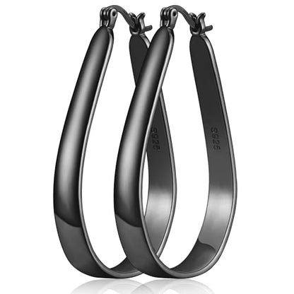 Sterling Silver Hoop Earrings for Women Large Oval Hoop Earrings Lightweight Big Gold Hoops Earrings Hypoallergenic 14K Gold Plated Hoops Earrings Non Tarnish Jewelry Gifts 20/30/40mm - color: Black-40*65mm