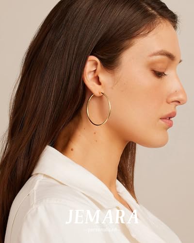 JEMARA Gold Hoop Earrings for Women Hypoallergenic Stainless Steel Large Thin Gold Hoop Earrings Lightweight Big Hoops Aretes de Acero Inoxidable para Mujer 30/40/50/60MM - color: Gold-50mm