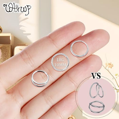 WBRWP Nose Rings Hoops for Women: 316L Surgical Steel Double Hoop Nose Rings Hinged CZ Septum Clicker Conch Cartilage Helix Rook Tragus Daith Earring Hoops Piercing Jewelry - color: Silver, size: 16G 6mm