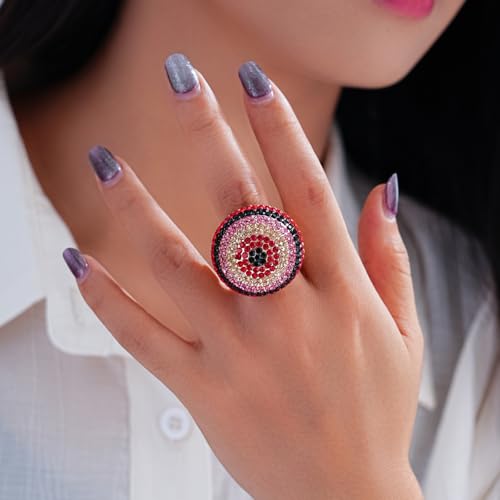 Gold Snowball Rhinestone Cocktail Ring – Adjustable Stretch Sparkling Party Jewelry for Women, Elegant Costume Ring for Evening Wear, Wedding, Prom - color: Color mixing