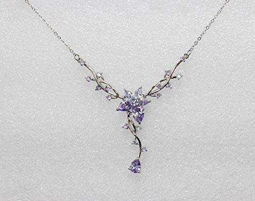 Faship Gorgeous CZ Crystal Floral Necklace Earrings Set - color: Lavender