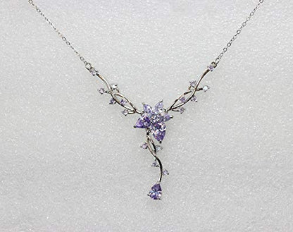 Faship Gorgeous CZ Crystal Floral Necklace Earrings Set - color: Lavender