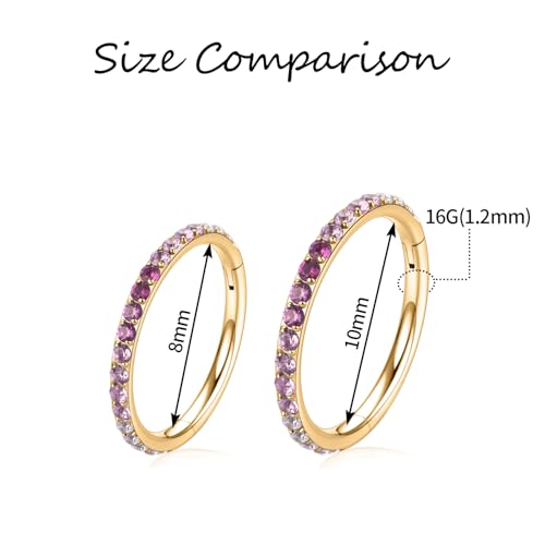 FUNLMO 20G 18G 16G 12G Nose Ring Hoop Conch Rook Daith Helix Tragus Piercing Jewelry 316L Surgical Steel Cartilage Earring Conch Hoop Earring Septum Jewelry Belly Lip Ring 5mm to 14mm - color: Gold-gradient pink CZ, 1pc