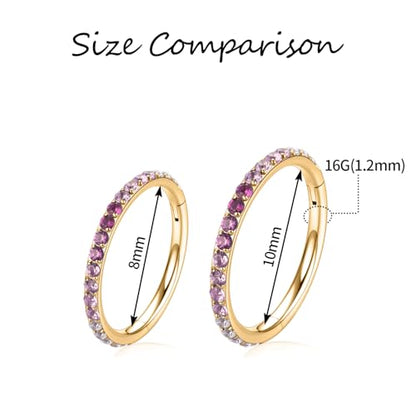 FUNLMO 20G 18G 16G 12G Nose Ring Hoop Conch Rook Daith Helix Tragus Piercing Jewelry 316L Surgical Steel Cartilage Earring Conch Hoop Earring Septum Jewelry Belly Lip Ring 5mm to 14mm - color: Gold-gradient pink CZ, 1pc