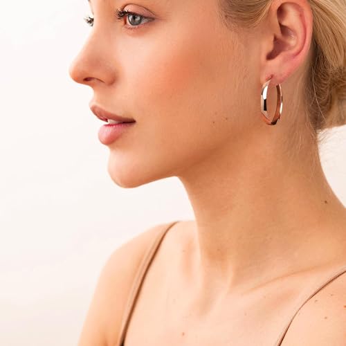 EXGOX 5mm Wide Gold Hoop Earrings for Women,Sterling Silver Hoop Earrings Large Silver Hoop Earrings Hypoallergenic Lightweight 14K Real Gold Plated Big Hoop Earrings for Women 30/40/50/60/70mm - color: Rose color 30MM