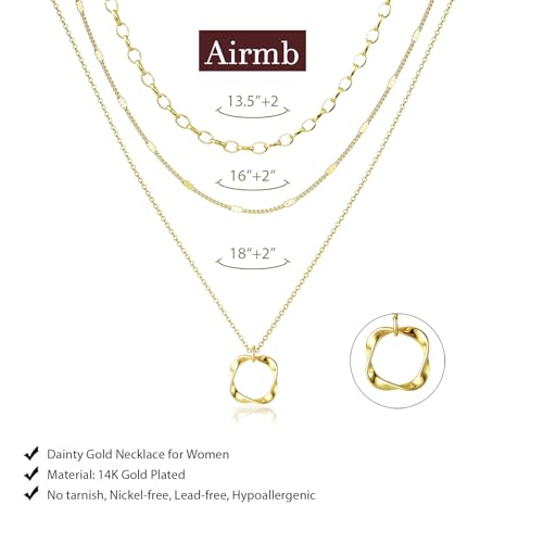 Airmb Gold Layered Necklaces for Women 14k Gold Plated Dainty Stackable Choker Necklaces for Women Trendy Layering Chain Cute Pendant Necklace Set Gold Jewelry for Women - color: 3PCS-Circle-Gold