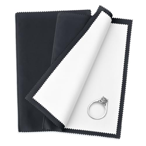 SEVENWELL Silver Polishing Cloth, 2PCS Large Jewelry Cleaning Cloths | Dual-Layer Cleaning, Large 10" × 12", Reusable, Removes Tarnish, Restores Shine, For Sterling Silver, Gold & Platinum - color: Black