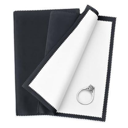 SEVENWELL Silver Polishing Cloth, 2PCS Large Jewelry Cleaning Cloths | Dual-Layer Cleaning, Large 10" × 12", Reusable, Removes Tarnish, Restores Shine, For Sterling Silver, Gold & Platinum - color: Black