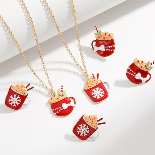 Gold Compass Charm Necklace for Women, Trendy Simple Dainty Inspirational Compass Butterfly Bow Knot Red Christmas Mug Sun Friendship Necklaces Graduation Gifts - style: Red Mug/Bow Knot