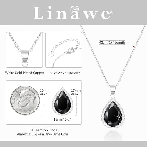 Linawe Crystal Chain Necklace for Women Trendy, Imitation Diamond Pendant, Statement Cubic Zirconia Boho Jewelry Set, 14K Gold/Rose Gold/Silver Birthstone Necklace - color: Silver,Blk