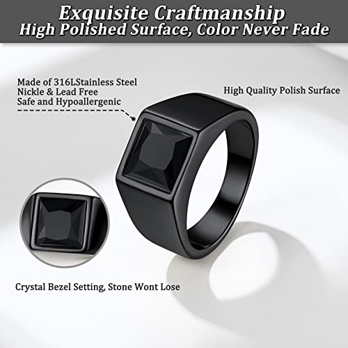 Bestyle Stainless Steel Men Signet Ring-Black/Blue Gemstone Band Ring-Classic Simple Thick Men Ring Size 7-14 - color: 03. 8MM Black Zircon - Black