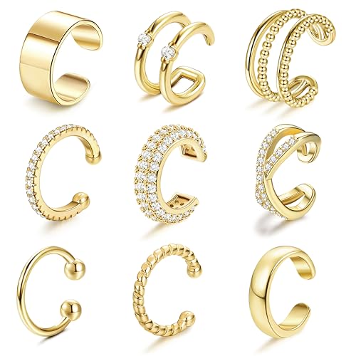YADOCA 14K Gold Plated Ear Cuffs Non Piercing Earrings for Women Clip On | Trendy Lightweight 14K Gold Plated Ear Clip Fake Earrings Non Pierced Cartilage Ear Cuff Earrings for Women - color: Gold