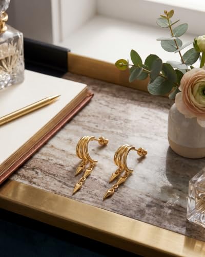 Gold Earrings for Women Trendy 14K Gold Plated Dangle Earrings Small Hoop Huggie Drop Stud Earrings Cubic Zirconia Simple Minimalist Dainty Chain Tassel Hypoallergenic Earrings - color: Simple & Gold