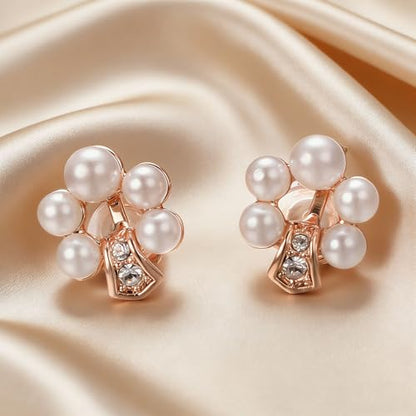Yoursfs Faux Pearl Clip On Earrings For Women 18K Gold Plated Button Ear Clips - style: Ivory Pearl Cluster Clip On Earrings