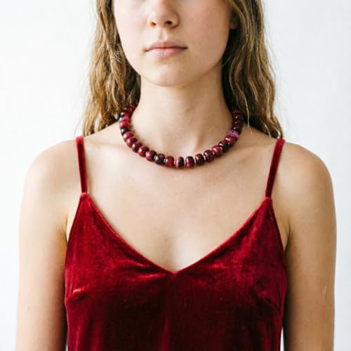 KOSMOS-LI Colorful Beaded Necklace for Women Unique Resin Beads Choker Necklaces Boho Statement Chunky Necklace Summer Vacation Jewelry - color: red