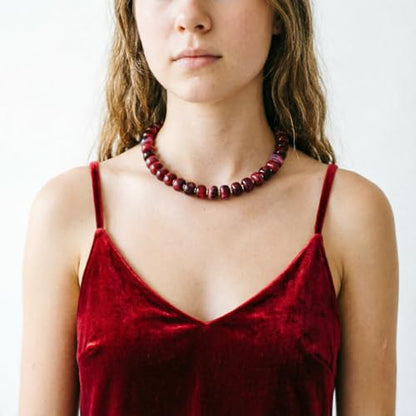 KOSMOS-LI Colorful Beaded Necklace for Women Unique Resin Beads Choker Necklaces Boho Statement Chunky Necklace Summer Vacation Jewelry - color: red