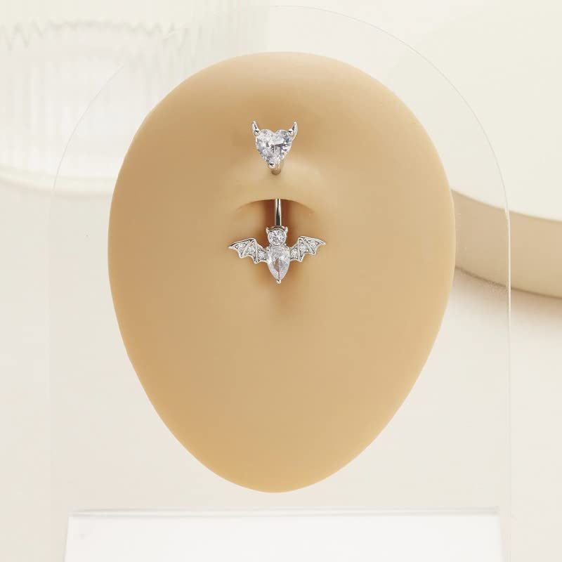 MIFYNN Stainless Steel Belly Button Ring Bat Belly Button Ring Butterfly Belly Button Ring 14G Surgical Steel Navel Ring Belly Piercing Jewelry Halloween Body Jewelry Gift for Women - color: Silver bat