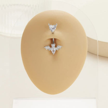 MIFYNN Stainless Steel Belly Button Ring Bat Belly Button Ring Butterfly Belly Button Ring 14G Surgical Steel Navel Ring Belly Piercing Jewelry Halloween Body Jewelry Gift for Women - color: Silver bat