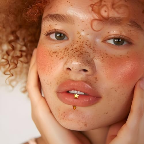 3 Pcs 316L Stainless Steel 16G Tragus Helix Rook Piercing Jewelry with Chain, Cartilage Earrings for Women, Belly Button Ring Vertical Labret Lip Piercing Jewelry - color: Gold, size: Star