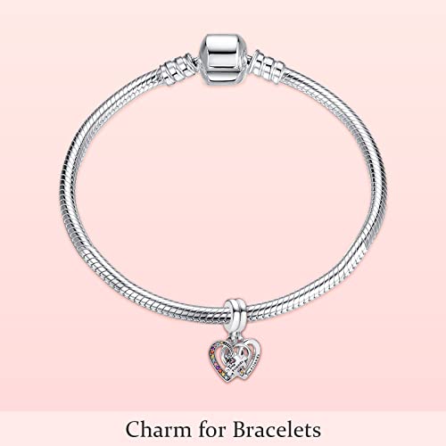 MITSOKU 925 Sterling Silver Charms for Bracelets Necklaces Animal prototype Pendant Safety Chain Dangle Pendants Beads Christmas Day Charms Jewelry Gift for Women - style: Friends Heart Double Pendant