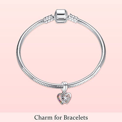 MITSOKU 925 Sterling Silver Charms for Bracelets Necklaces Animal prototype Pendant Safety Chain Dangle Pendants Beads Christmas Day Charms Jewelry Gift for Women - style: Friends Heart Double Pendant