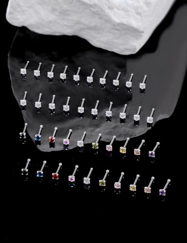 18G 20G 22G Round Cubic Zirconia Nose Rings Studs for Women Men 316L Stainless Surgical Steel Nose Ring Stud Piercing Jewelry Silver Clear CZ 1.5mm 2mm 3mm - style: 22G Straight Silver CZ 1.5mm