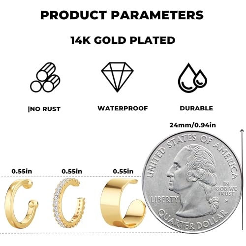 Gold Ear Cuffs Earrings for Women Non Piercing Clip on Cartilage Earrings | Trendy Gold Ear Cuff,Cartilage Clip on Earrings,Thin Huggie Hoop CZ Earring Set ,Fashion Jewelry,Non Tarnish,Gift - style: 3pc chunky cz-gd