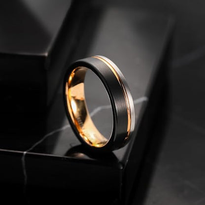 King Will Mens Tungsten Carbide Wedding Band with Groove Design | 6/7/8mm Width, Grooved, Comfort Fit, Everyday Wear - color: 6mm