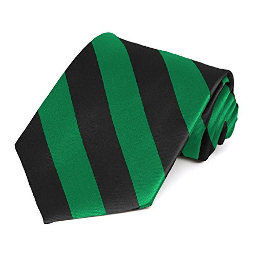 tiemart Men's Striped Tie Standard Length - color: Kelly Green and Black