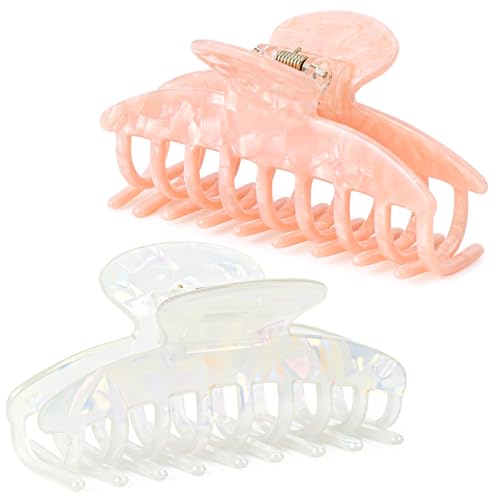 Aileam Acetate Hair Claw Clips for Women,Tortoise shell hair clip French Design Strong Hold Non-Slip claw clips for Thick Hair, 2 Pack - color: White & Blush Pink